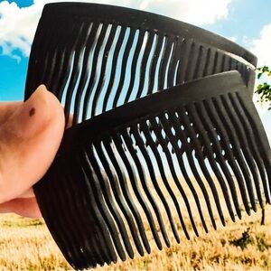 1930’s French Black Celluloid Wavy Hair Comb Set, 3”, One Pair, Deadstock